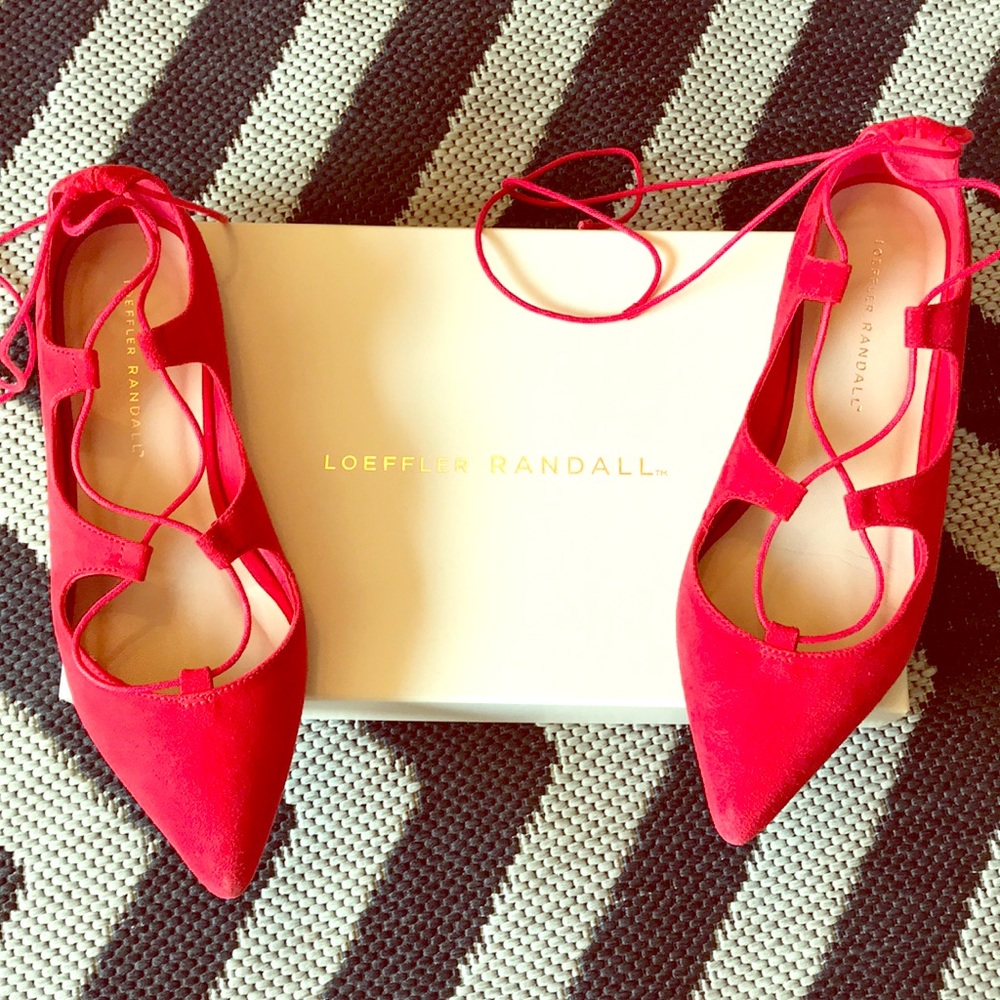 Loeffler Randall red suede lace up flats